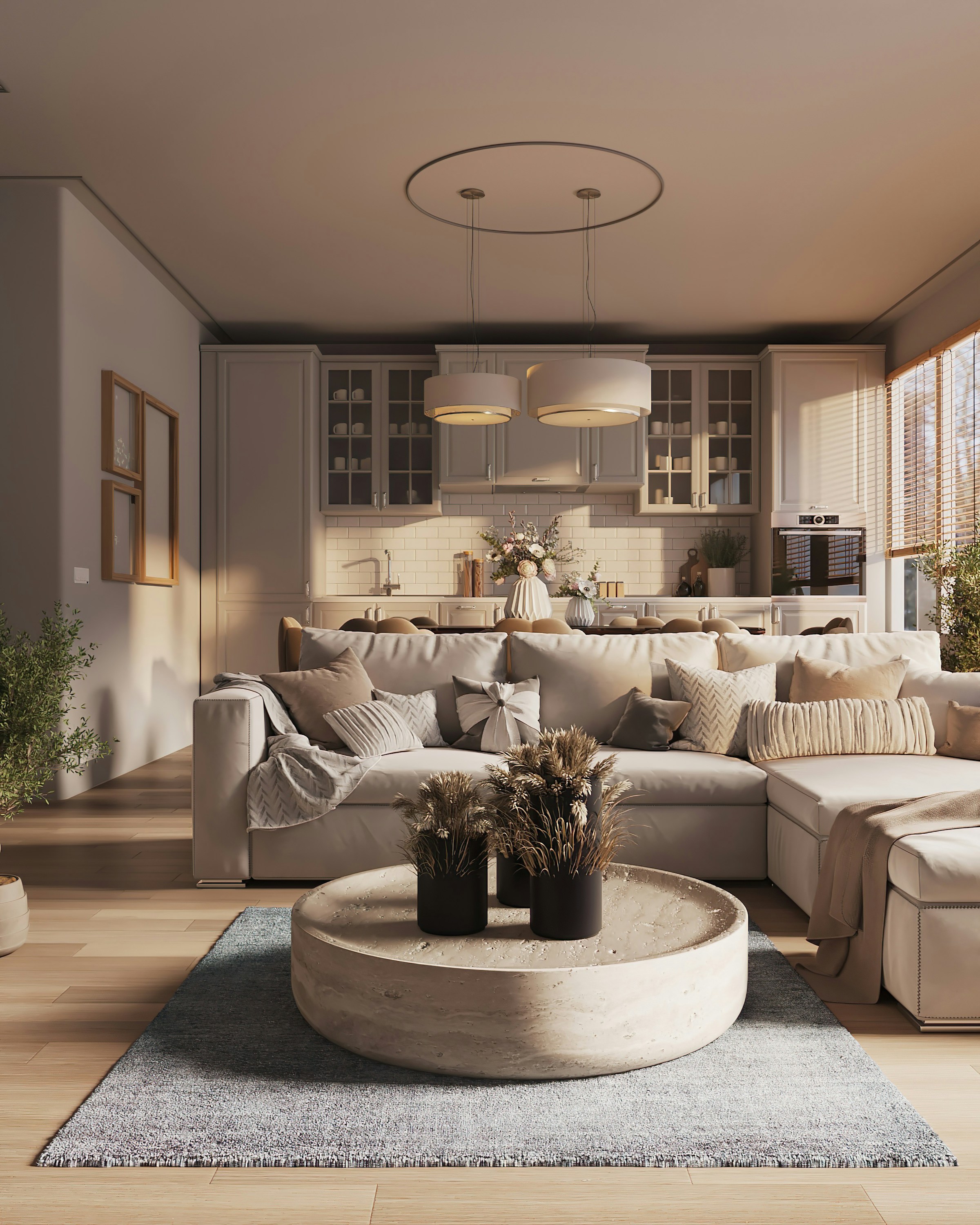 Warm contemporary living space filled with natural light